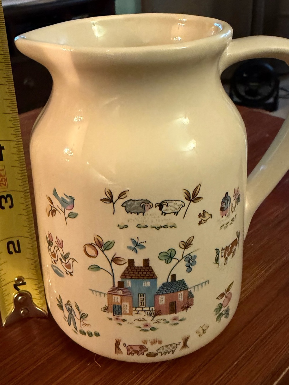 Vintage Cream Ceramic Pitcher with Cottage Design
